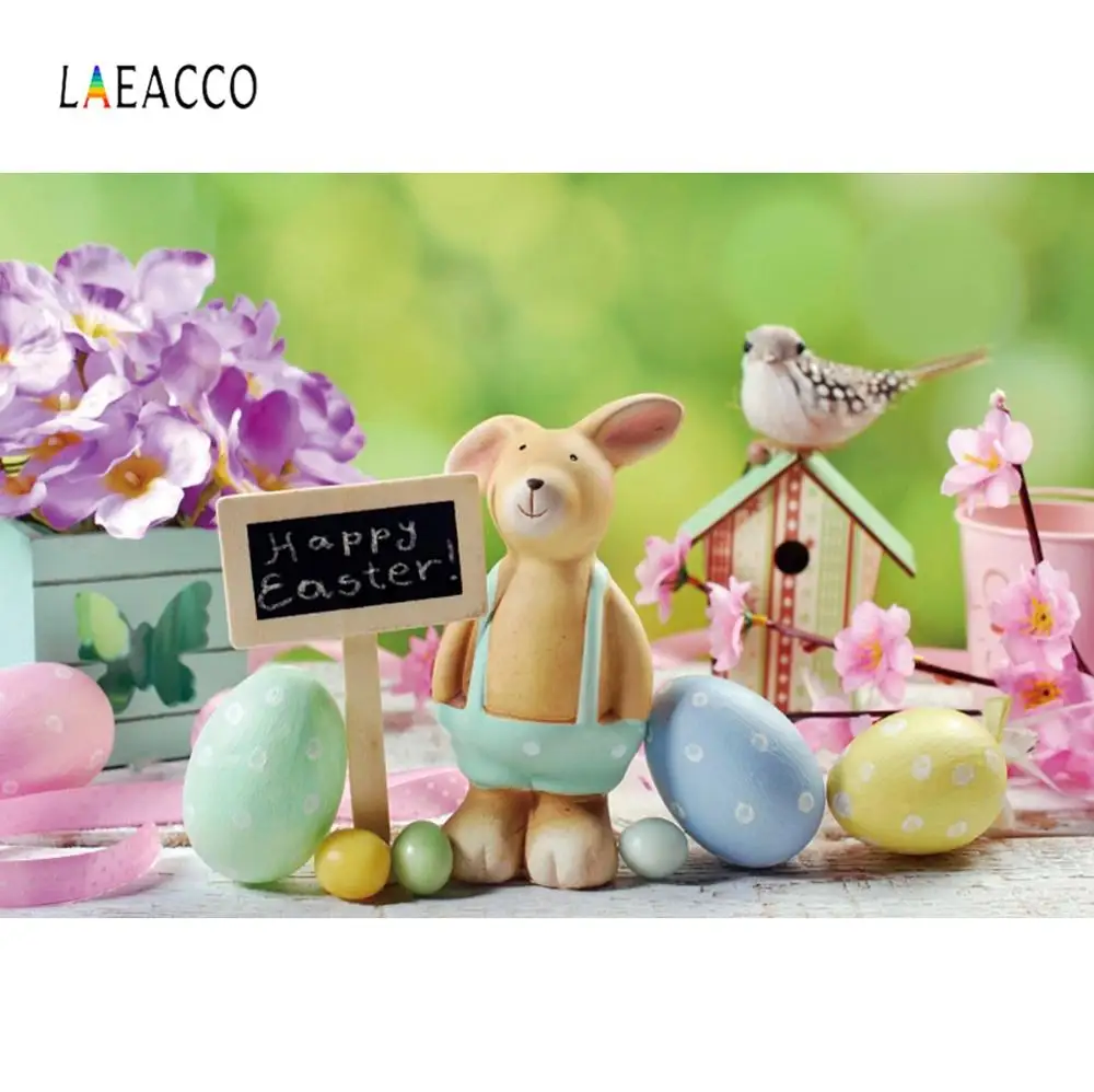 Laeacco Пасхальный кролик яйца деревянная доска цветы горошек зеленая Весенняя