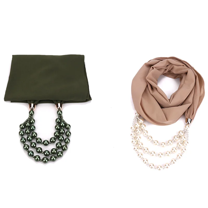 

New Muslim Headscarf/Scarves for Women Chiffon Hijab with Simulation Pearls Pendant Female Head Accessories