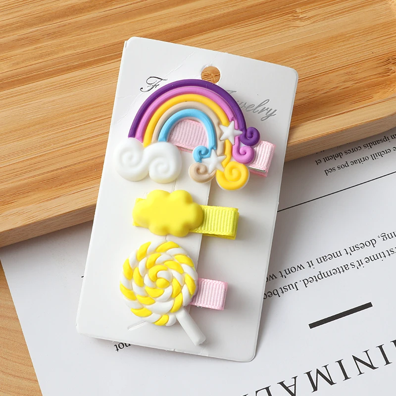 

3pcs/Set Hair Clips New Girls Cute Rainbow Clouds lollipop Hairpins Children Sweet Barrette Hair Ornament Cute Hair Accessories