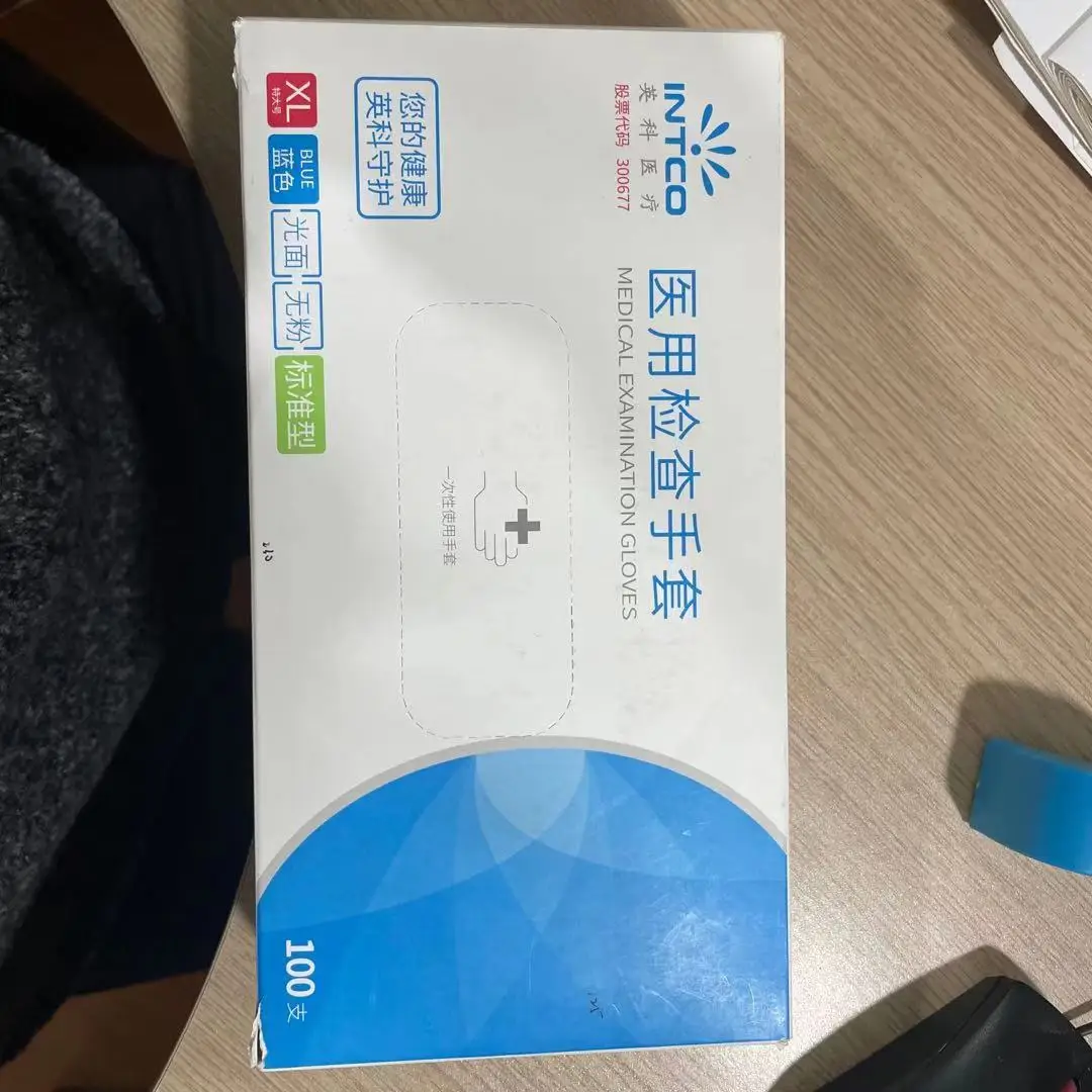 

Intco nitrile gloves disposable synthetic gloves vinyl and nitrile blend blue gloves 100pcs per box en455 en374 avaliable