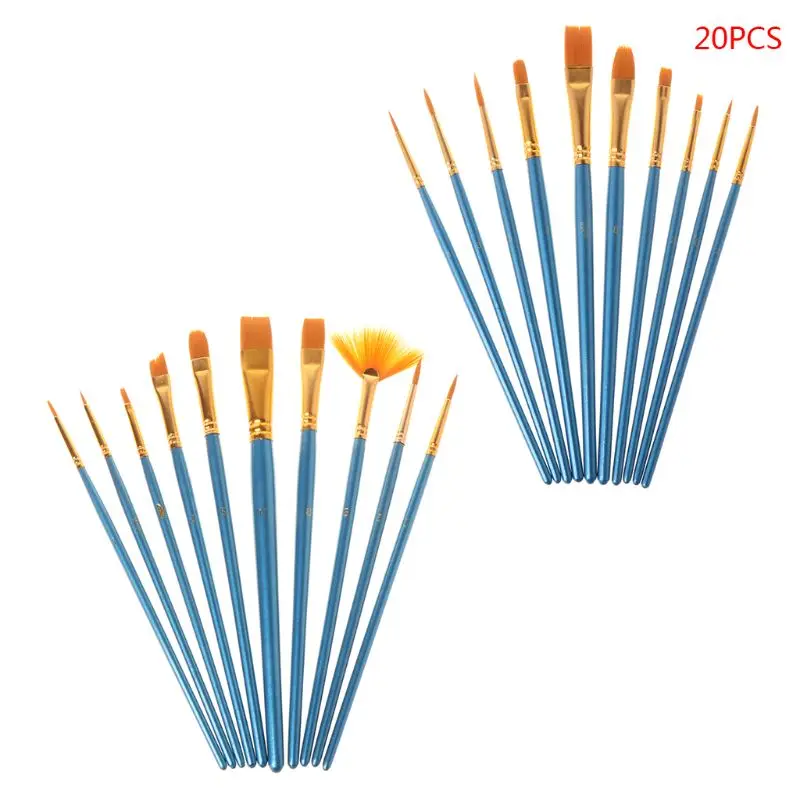 

20pcs/set Artist Paint Brush Nylon Hair Watercolor Acrylic Oil Painting Drawing Supplies Art Accessory 203B