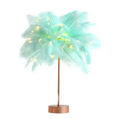 Green1 warm light Для девочек, спальни, прикроватная лампа, теплая, маленькая, нордическая, романтическая, креативная, перьевая настольная лампа, свадебная комната - Цвет абажура: Green1 warm light