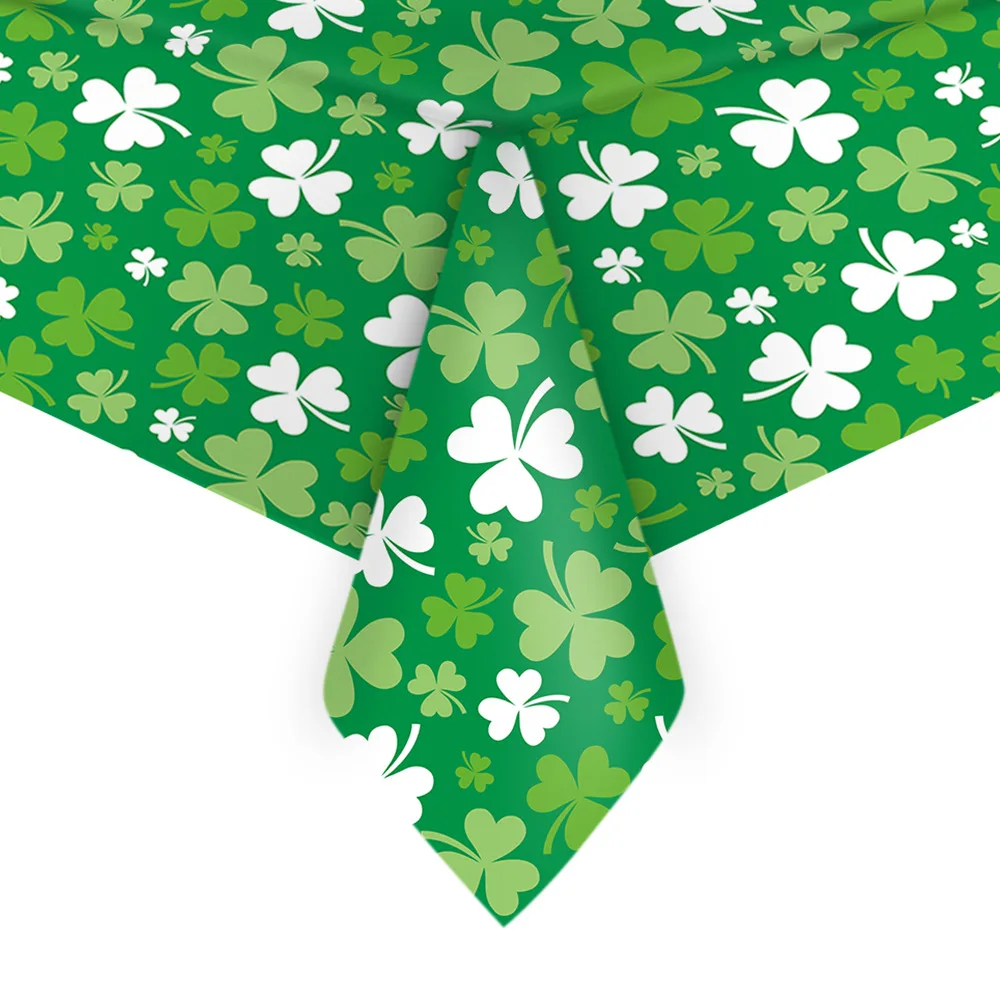 

St. Patrick’s Day PVC Green Tablecloth Lucky Clover Shamrock Spring Irish Day Birthday Party Table Cover Rectangle Desk Cloth