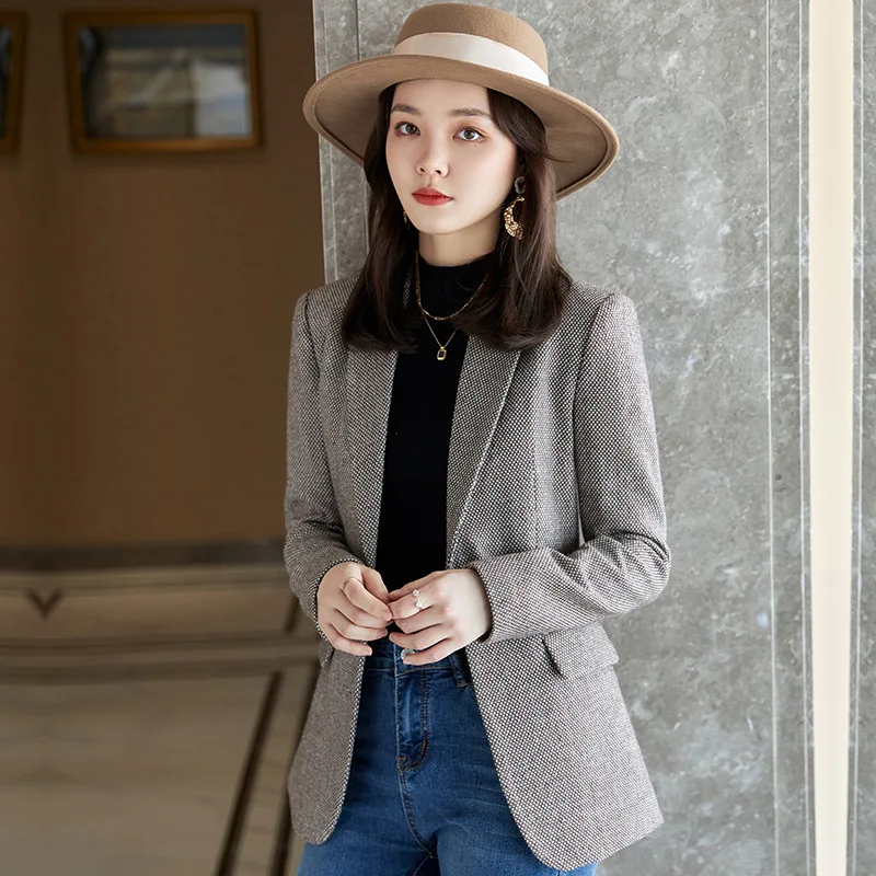 

Houndstooth Suit Jacket for Women 2021 Spring and Autumn New Korean Style Small Elegant Slim Fit Slim Suit Top