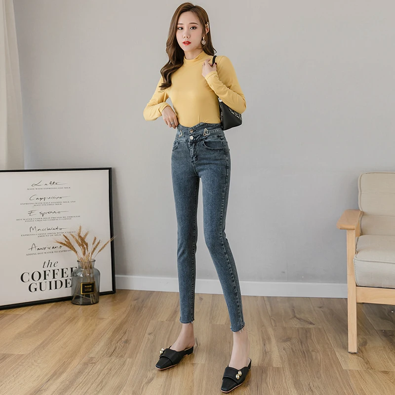 Модные необычные джинсы с высокой талией новинка женские зимние тонкие штаны в