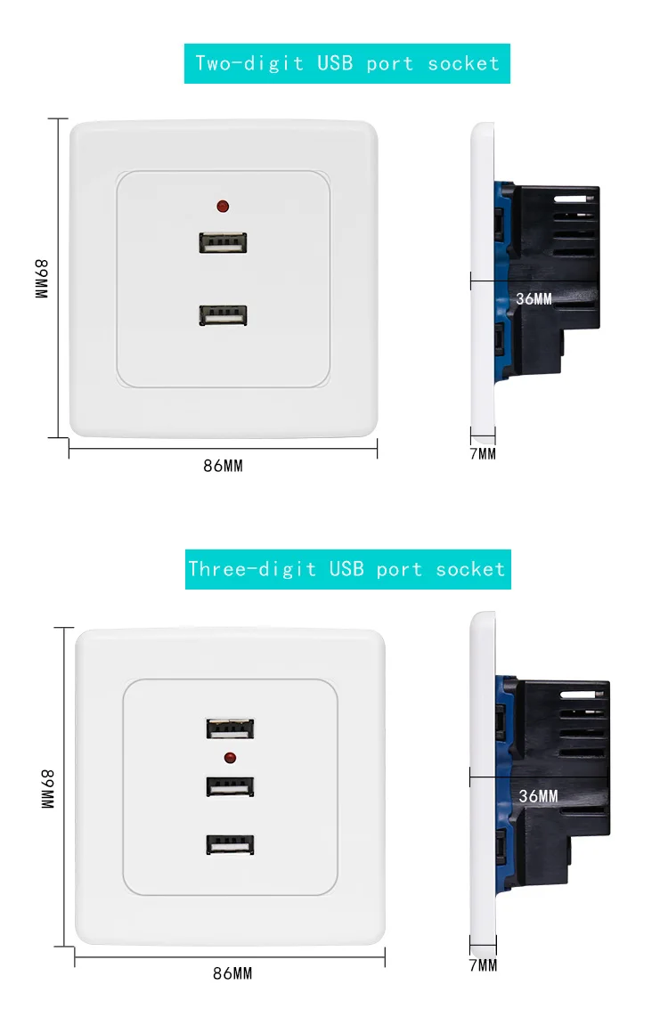Bcsongben 2/3/4/6 Ports USB Wall Socket Charger Power Adapter Plug Outlet Grounded Electric Wall Charger Adapter Charging
