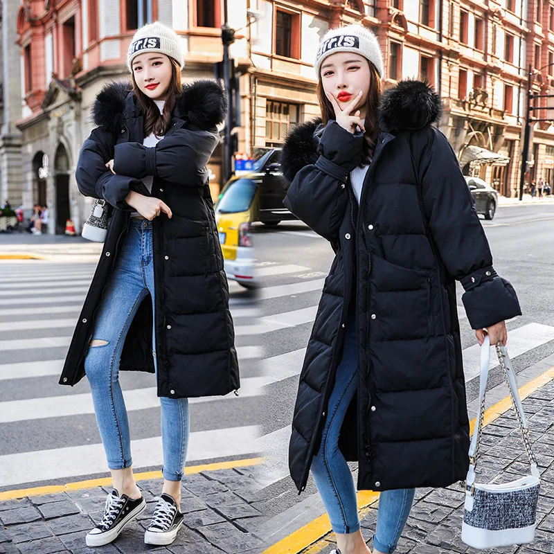 

Nice Down Jacket Female Long Section Over The Knee Thickening Loose Really Big Fur Collar Flower Sleeves Jacket Coat Tide