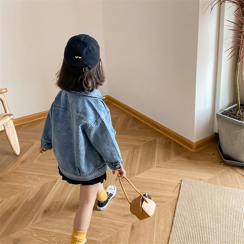 

2021 Fall New Unisex Kids Casual Denim Jackets Korean style Boys and girls Turn-down Collar Coats Children Outerwear Clothing