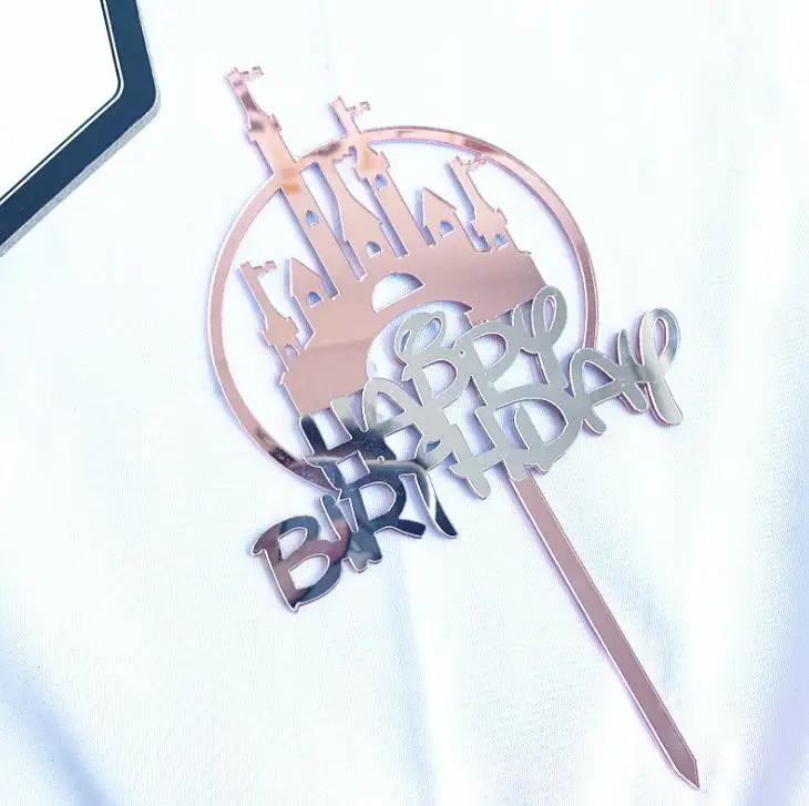 1 шт. милые с днем рождения акриловые топперы для торта серебряный розовый замок
