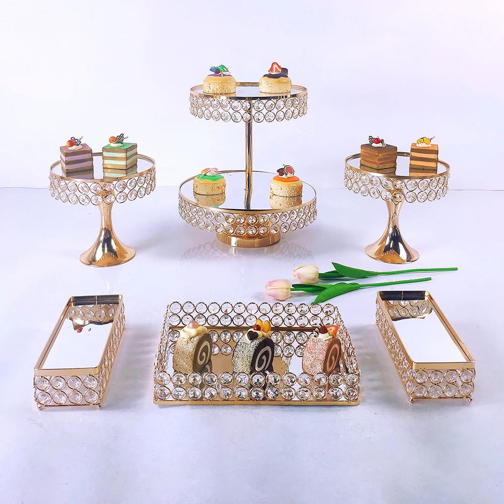Oro nuevo 4-8 Uds electrochapado de Metal conjunto de soporte para pastel de fiesta de cumplea&ntilde;os boda postres, magdalenas Plate Rack-2