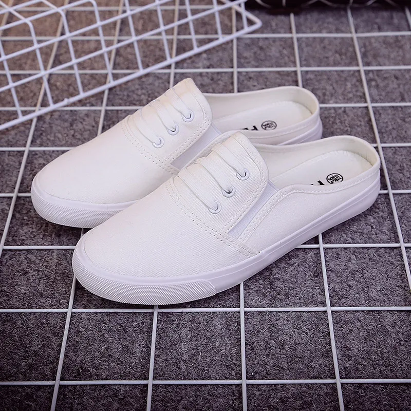 Rushiman202 spring women's shoes half slippers canvas shoes casual casual all-round couple's little white shoes lazy shoes 35-44