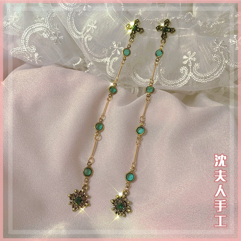 Винтажные длинные серьги в стиле барокко из Зеленых бронзовых темно-черных