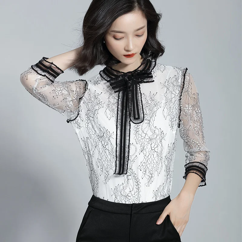 Летняя женская рубашка весенние женские топы и блузки Корейская кружевная