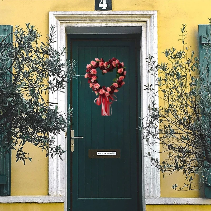 

Rose Flower Heart Wreath with Silk Ribbon, Peony Flowers Garland Wreath, Handma H3CC