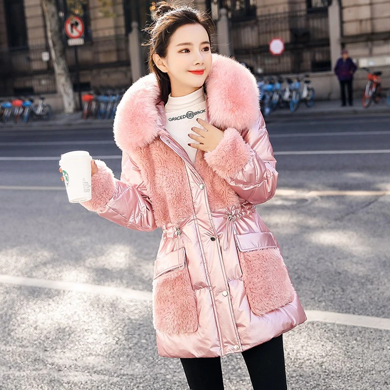 Новинка 2021 модное женское зимнее пальто с большим меховым воротником стеганая