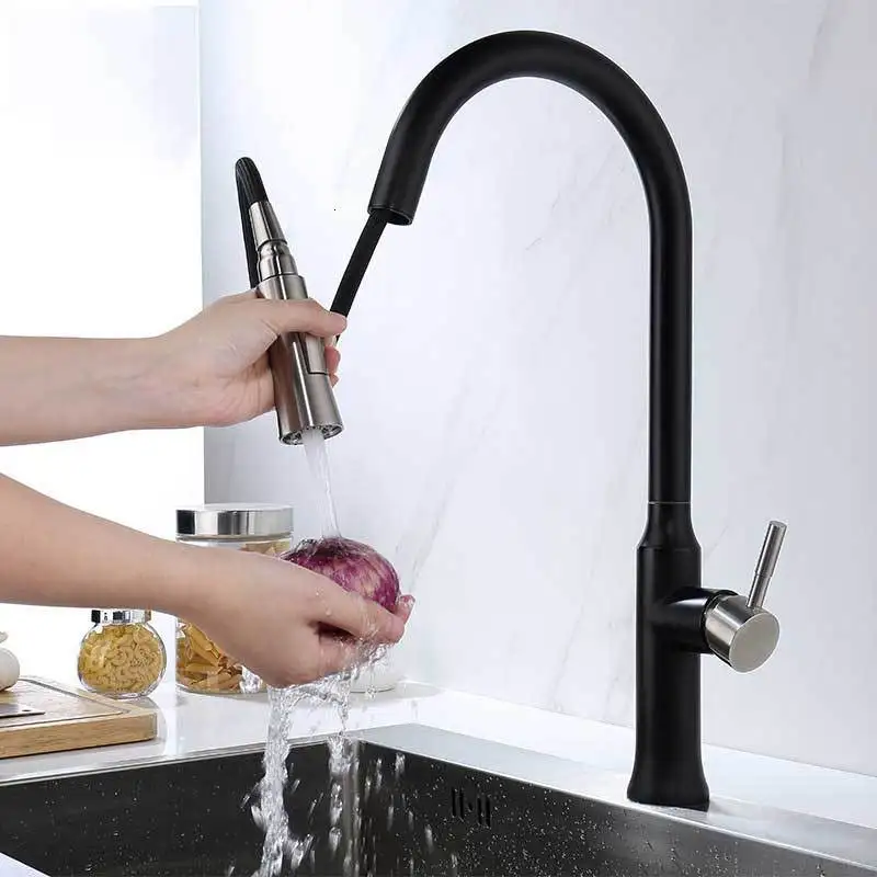 Современный маленький кухонный кран гибридная Выдвижная Вращающаяся насадка 304