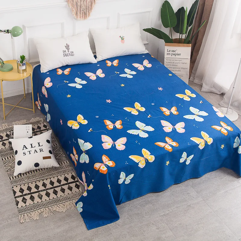 

LYN&GY Butterfly Plaid Printing Flat Sheet For Single Double Children Adults Bedroom Use Flat Sheet (with Pillowcase)