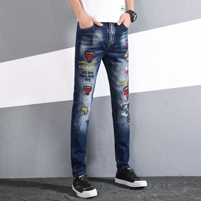 

The latest 2021, men's high end jeans, embroidered jeans, men's stretch jeans, men's loose straight pants, animal cartoon embroi