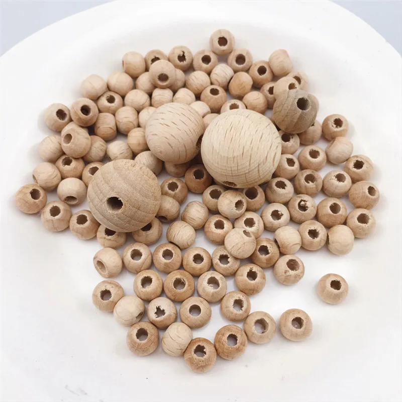 

10-150PCS Beech Wooden Chewable 8-20mm Round Beads Ecofriendly Beech Beads DIY Craft Jewelry Accessories Baby Teether