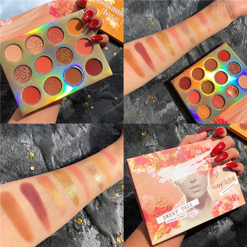 12 цветов мерцающие блестящие тени для век Палитра кремовый металлик