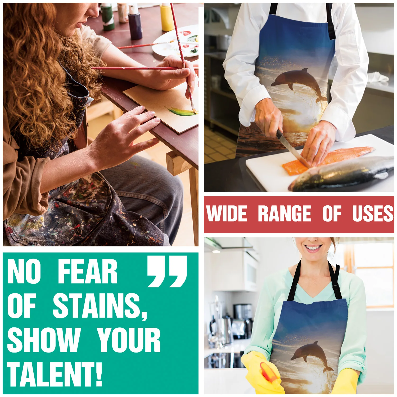 Морская волна закат дельфин рыба кухонный фартук для приготовления пищи женщин