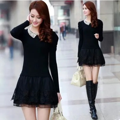 Новые поступления 2018 женские платья осень-зима бренд с длинным рукавом вязаный