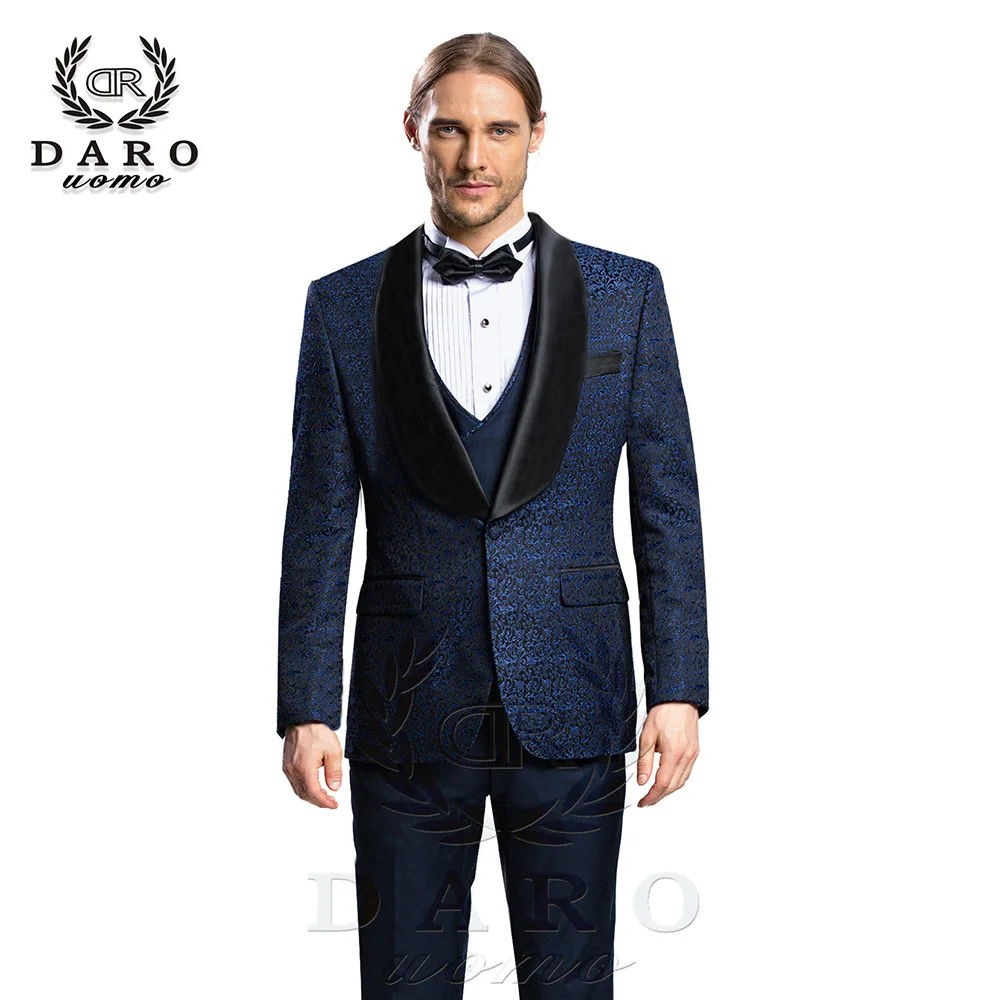 DRV-8859-22 DARO, новинка, мужской костюм, 3 предмета, смокинг, приталенный, синий, серый, белый, для свадебного платья, костюмы, Блейзер, брюки и жилет, DR8859 - Цвет: DRV-8859-22
