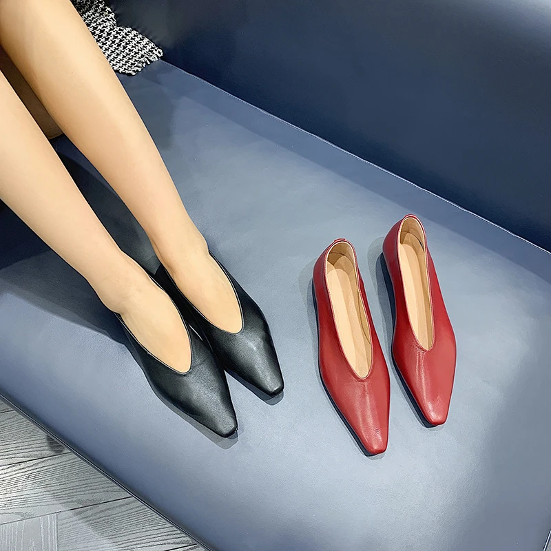 Женские туфли лодочки Натуральная кожа Ботинки размера плюс 22 26 см Чистый цвет