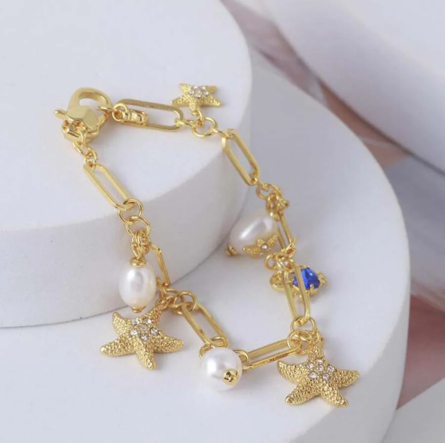 

Three-dimensional crab starfish freshwater pearl multi-drop bracelet blue rhinestone sweet star romance gilrs summer hand chain