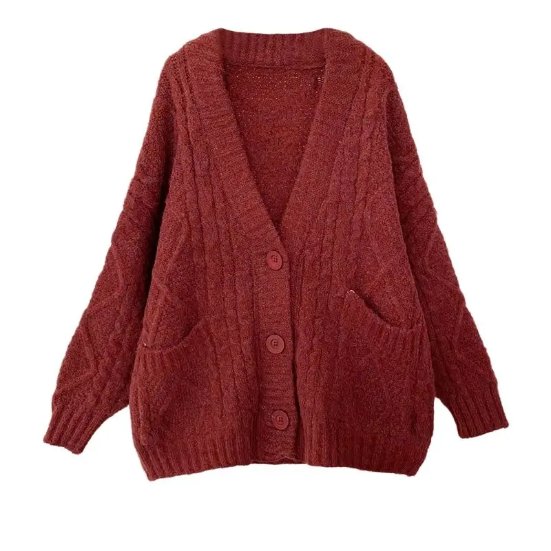 

Knitted Cardigan Women's Thick Mid-length Loose-Fit Korean Spring And Autumn 2021 New Style Thread Sweater Coat Laziness