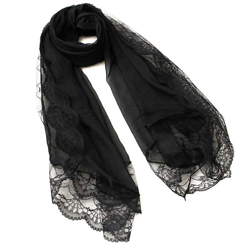 Hot Woman Scarves Chiffon Lace Scarf Wrap Black |