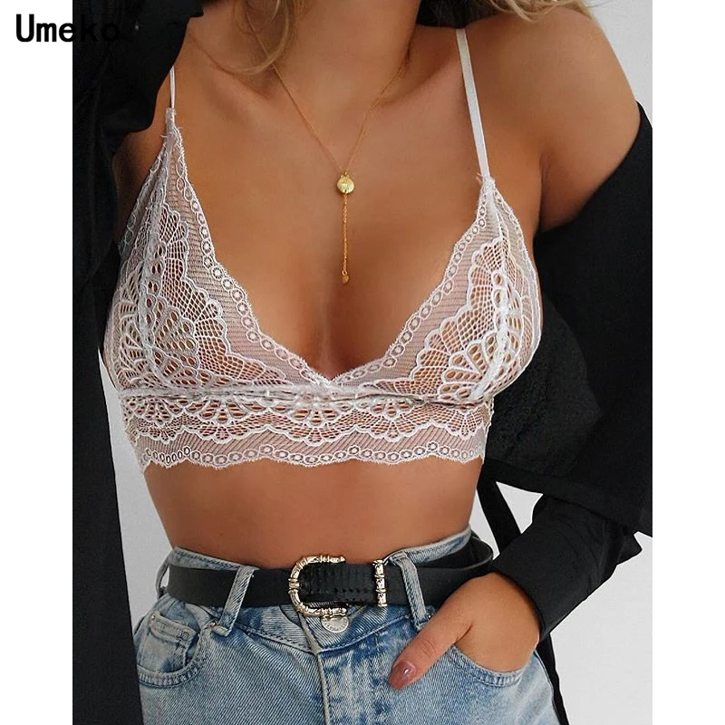 

Женский кружевной Бюстье Umeko, однотонный бюстье с треугольной лямкой на бретелях, нижнее белье, топы из сетчатой ткани, 2020