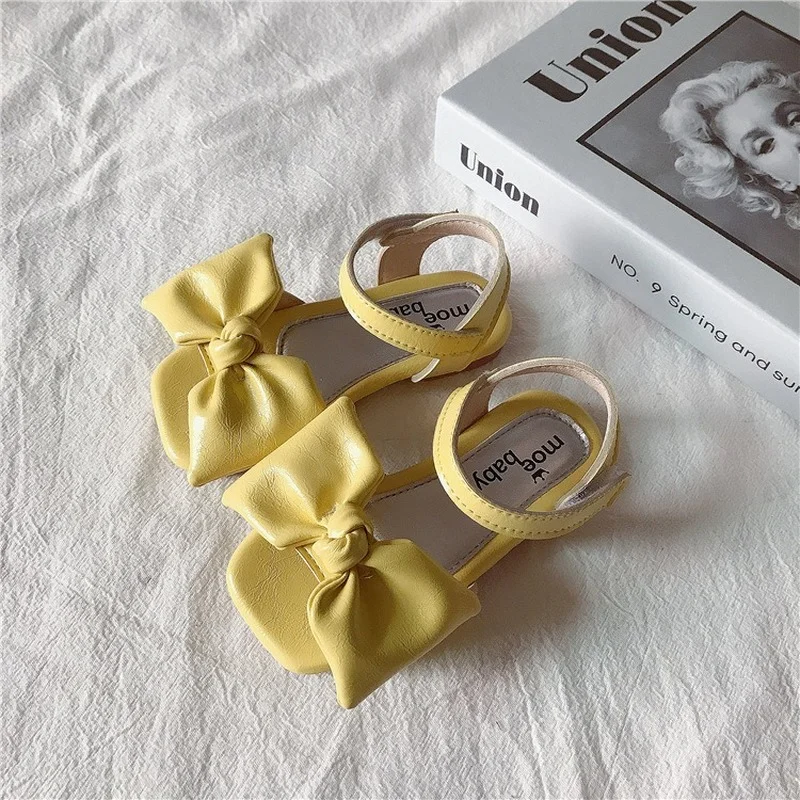 

Girls 2021 Summer Sandals New Girls Bow Flat Princess Shoes Sandals Children Soft Solid Color Fashion Non-slip Shoes Baby Girl
