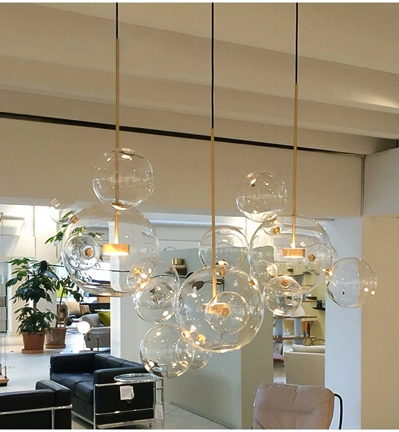 

YSN Nordic Clear Glass Led Pendant Light Gold Copper Hanging Lamp Living Room Lustre Luminarias Led Suspension Lamp