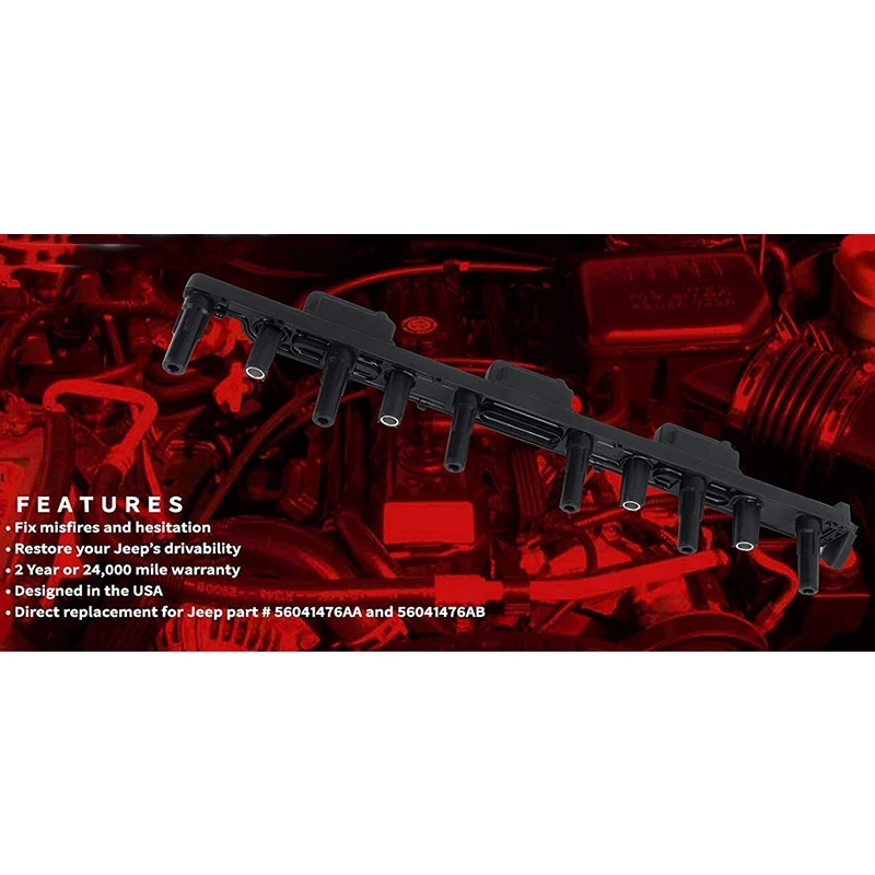 

Ignition Coil Pack for Jeep Grand Cherokee 4.0L, Cherokee, Wrangler, TJ 56041476AB, 56041476AA