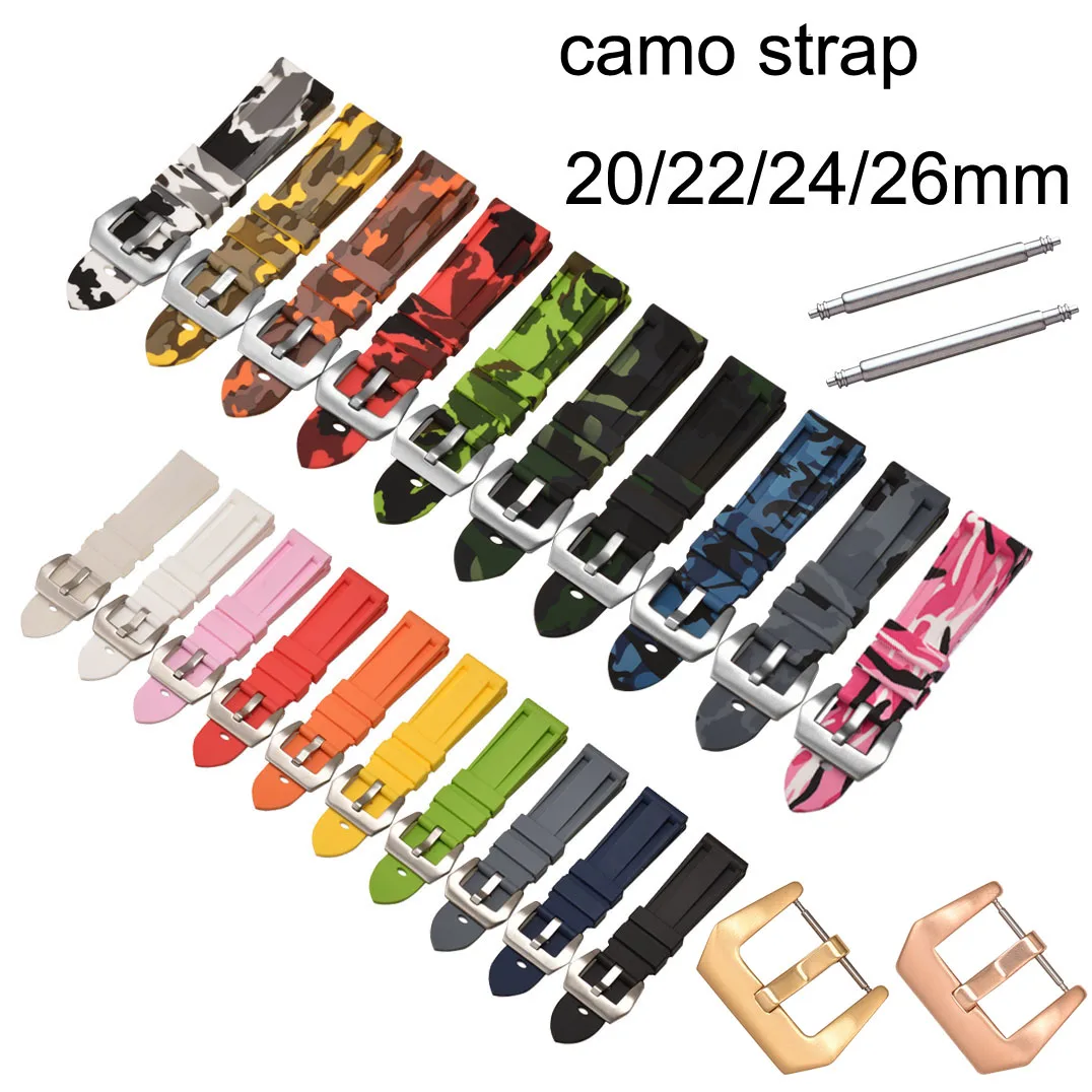 

Camo Silicone Watch Band 20 22mm 24 26mm Replacement Watch Strap Soft Sport Rubber Watchband Rose Gold Buckle Wrist Bracelet