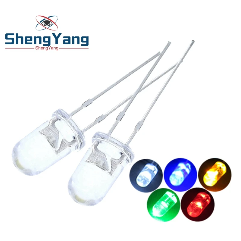 100 шт./лот прозрачные круглые 5 мм супер яркие зеленые красные белые желтые синие