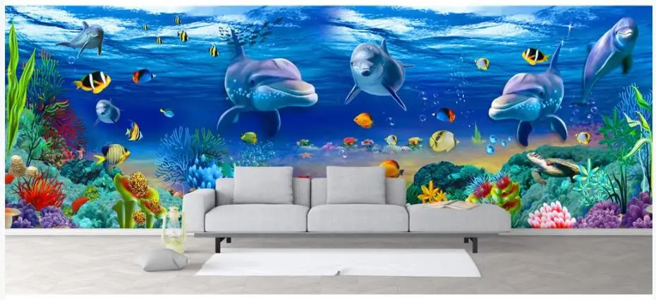 

Пользовательские фото 3d обои морской мир Дельфин Коралловая рыба фон для гостиной домашний Декор 3d настенные фрески обои для стен 3 d
