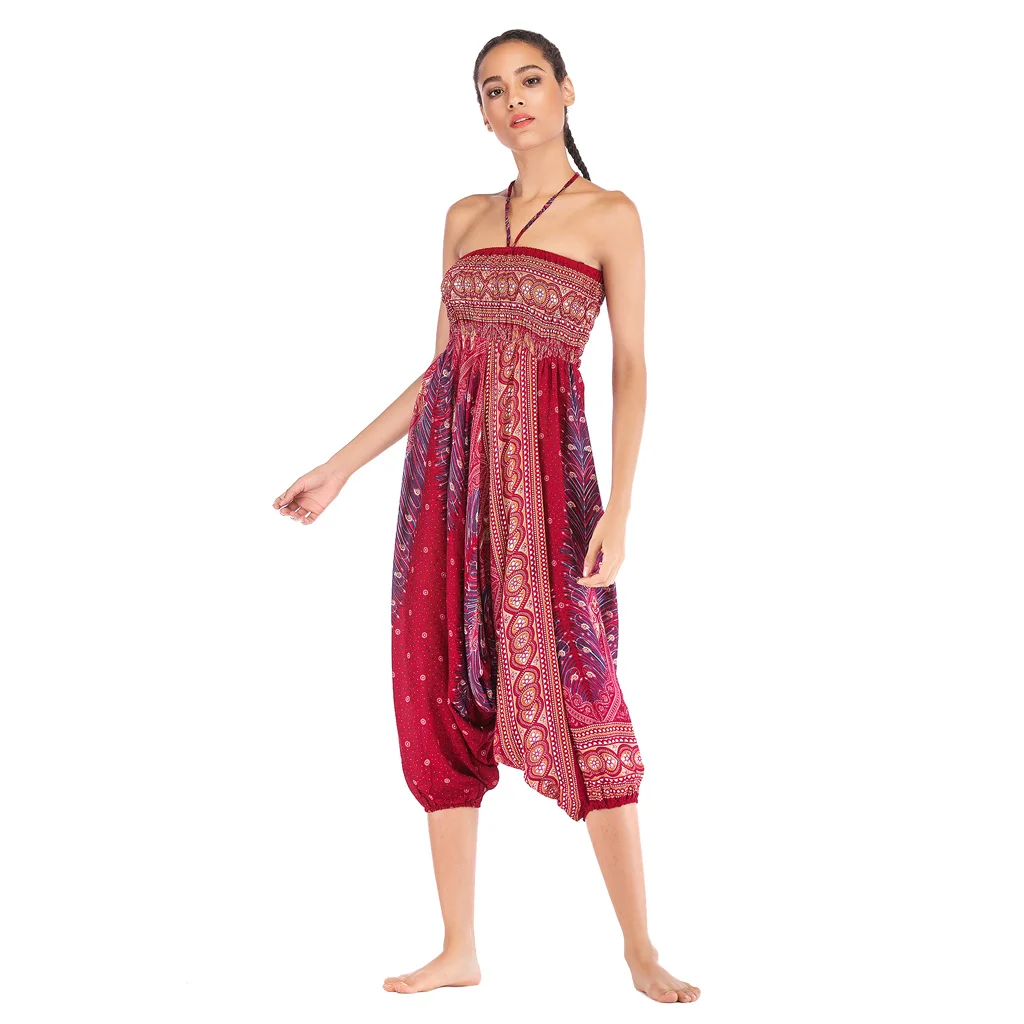 

Шаровары с цветочным принтом, удобные мешковатые штаны с широкими штанинами для йоги, хиппи, брюки для женщин