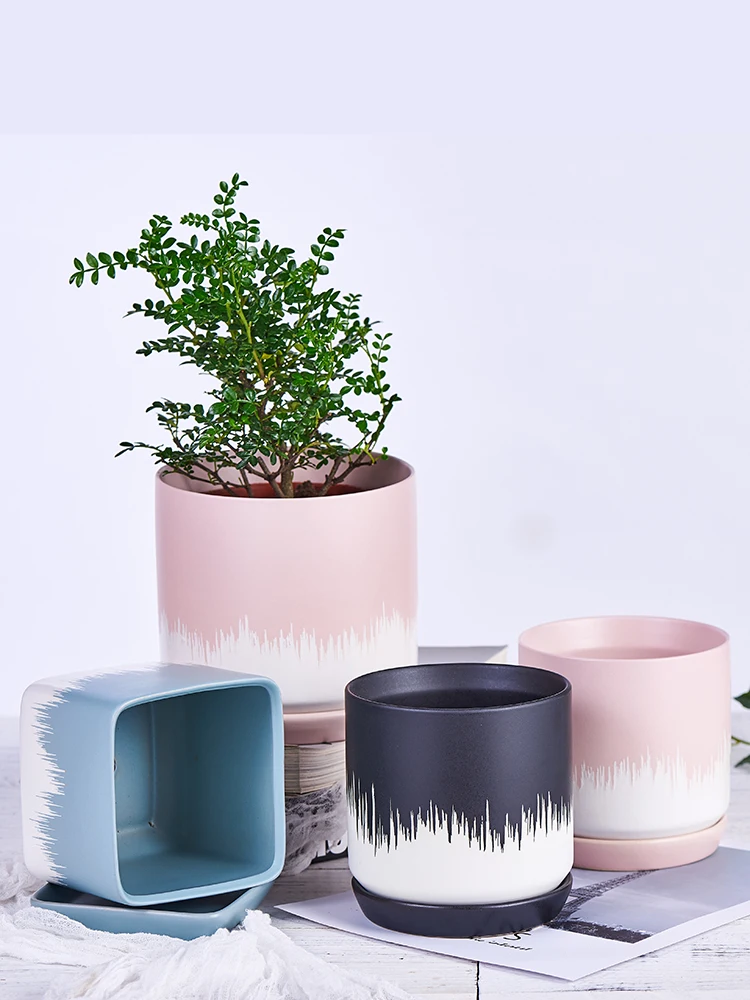 

Скандинавский белый цветочный горшок, керамический креативный кактус, суккулент, геометрический милый цветочный горшок, поднос, Doniczki Ozdobne, ...