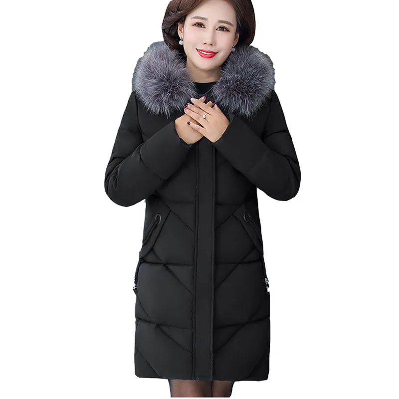 Parkas Women Middle-aged Elderly Large Size Women Cotton Jacket 2021 New Winter Warm Hooded Casual Womens Cotton Jackets NBH172