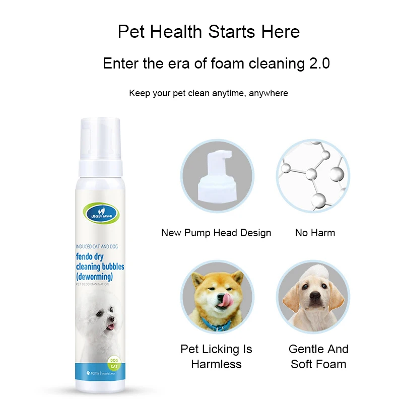 400ml Pet Mousse Customized With LOGO/Label Cleansing Foam Dry Cleaning For Cats And Dogs Flavoring Sterilization Deworming