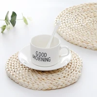 corn straw woven handmade husk woven round rattan placemats cup coaster grass mats heat kitchen accessories dining table natural