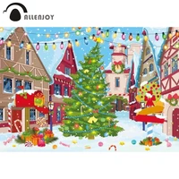 allenjoy christmas winter colourful lights banner background outdoor street tree gifts snow bells photography props backdrop
