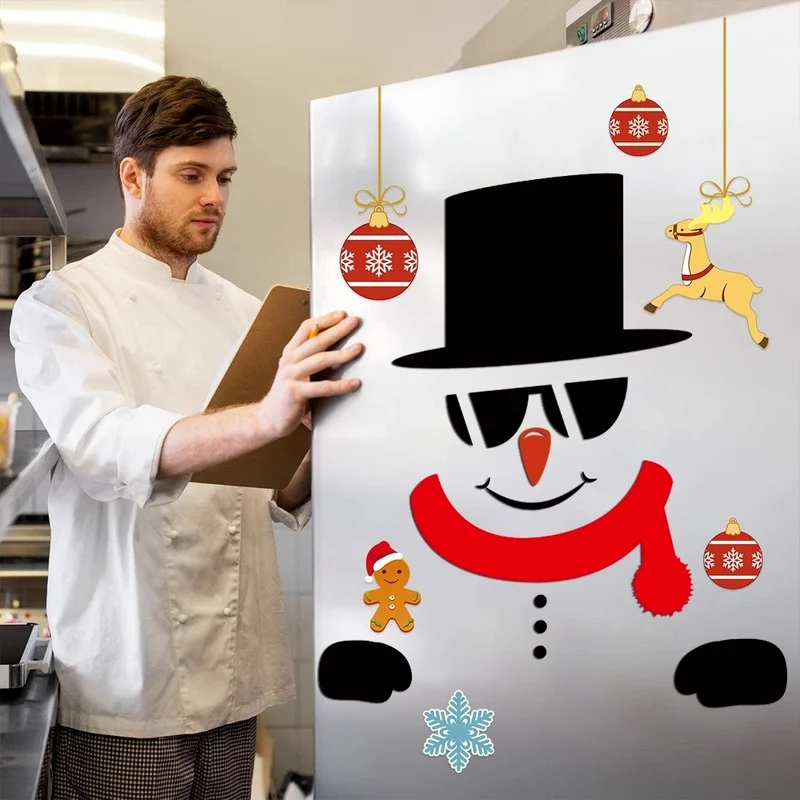 Наклейка на дверь гаража Санта-Клаус снеговик комната наклейка стену