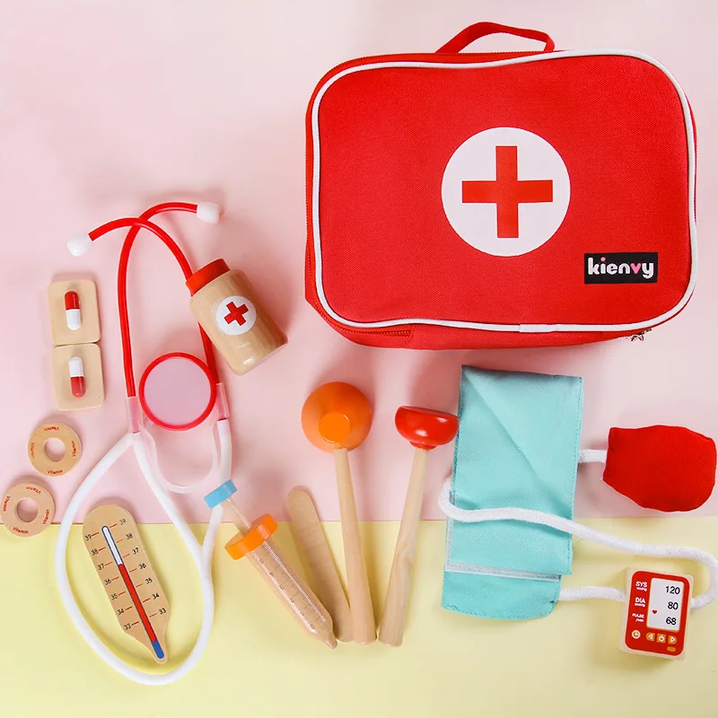 

Doctor Simulation Toys Nurse Pretend Role Play Sets Game Of Kid Children Wooden Medical Accessories Bag Kits Gift For Girls Boys