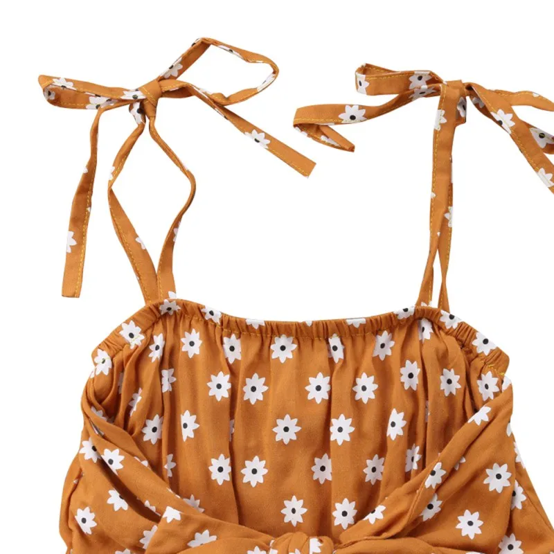 Летний хлопковый комбинезон с цветочным принтом для маленьких девочек на