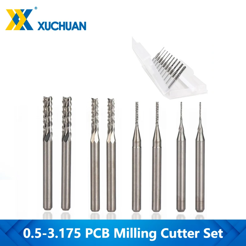 

10pcs 0.8-3.175mm Carbide PCB Milling Cutter Set 3.175mm Shank Corn End Mill Milling Cutter Bits CNC Cutting Milling Tools