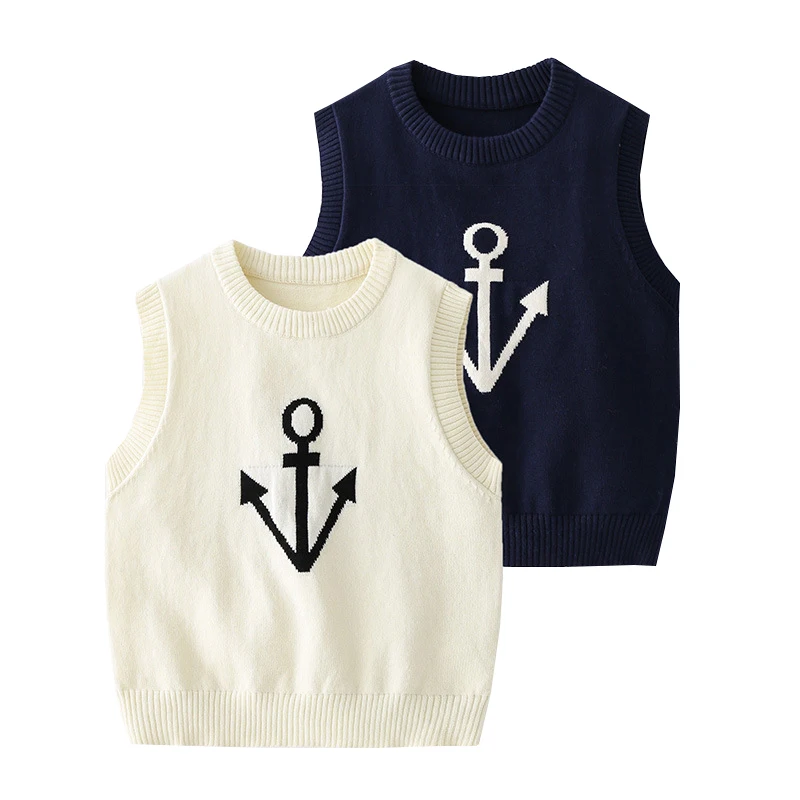 

Anchor Boys Sweater Vests Fall Clothes For Kids Girls Knitwear Children's Clothing Pullover Cotton
