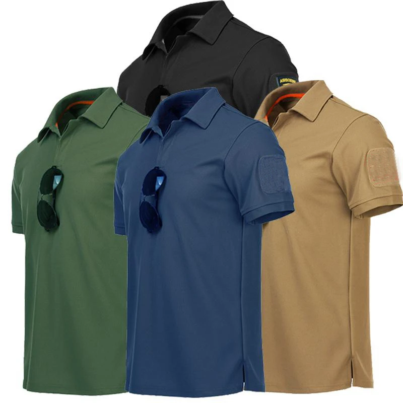 Solid Color Tactical Shirt Outdoor Quick Dry Lapel Shirt Short Sleeve Men's Combat T-Shirt Military Tops Hiking Hunting Tee